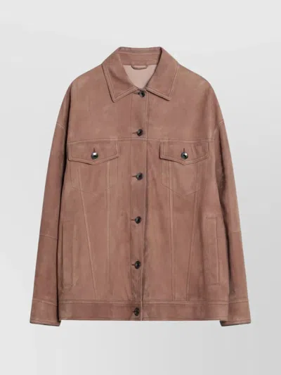 BRUNELLO CUCINELLI LEATHER OVERSHIRT JACKET WITH CHEST AND SIDE POCKETS