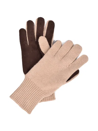 Brunello Cucinelli Leather-panel Knitted Gloves In Neutral