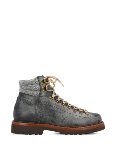Brunello Cucinelli Leather Panelled Boots In Gray