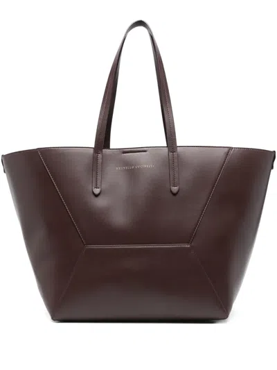 Brunello Cucinelli Leather Panelled Tote Bag In Red