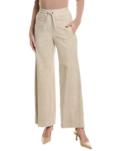 Brunello Cucinelli Leather Pant In Beige