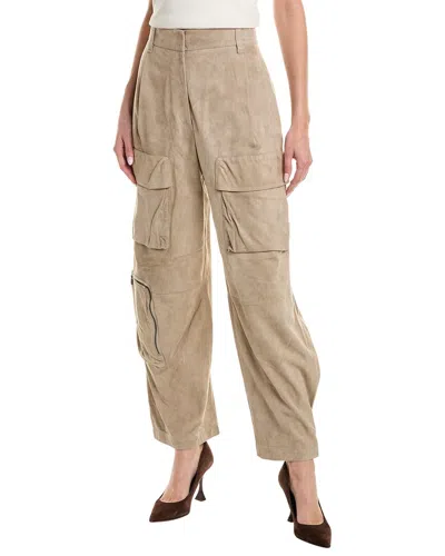 Brunello Cucinelli Leather Pant In Beige