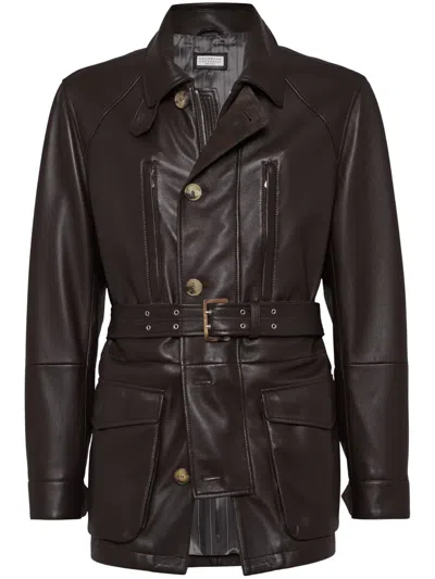 Brunello Cucinelli Parka Belted Waist Front Pockets In Black