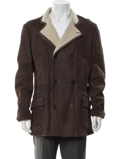 Pre-owned Brunello Cucinelli Leather Peacoat In Brown