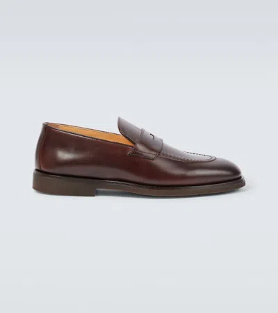 Brunello Cucinelli Leather Penny Loafers In Brown