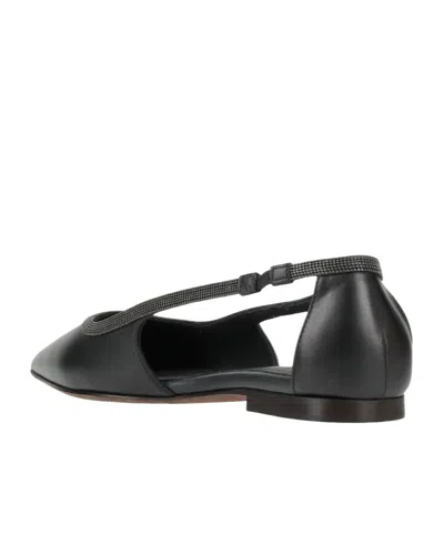 Brunello Cucinelli Leather Pointed-toe Ballet Flats In Black