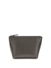 Brunello Cucinelli Leather Pouch With Shiny Zipper Pull In Neutral
