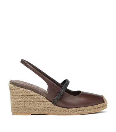 BRUNELLO CUCINELLI LEATHER PRECIOUS STRAP ESPADRILLE WEDGES 60