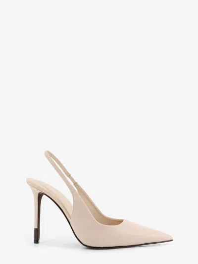Brunello Cucinelli Leather Pumps With Monili Detail On The Heel In Neutral