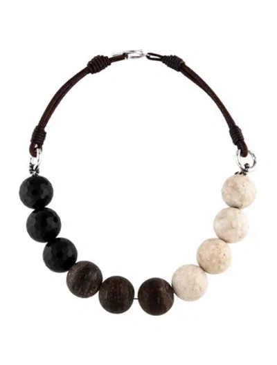 Pre-owned Brunello Cucinelli Leather, Resin & Wood Bead Strand Necklace, 17" In Multicolor