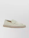 Brunello Cucinelli Leather Round Toe Espadrilles With Rubber Sole In Gold