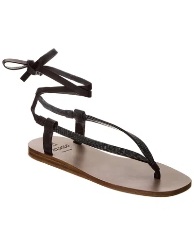 Brunello Cucinelli Woman Thong Sandal Dark Brown Size 8 Leather
