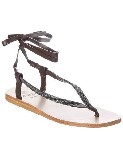Brunello Cucinelli Leather Sandal In Metallic