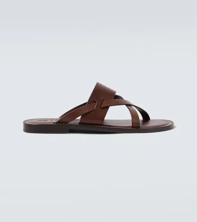 Brunello Cucinelli Men Leather Sandals In Brown