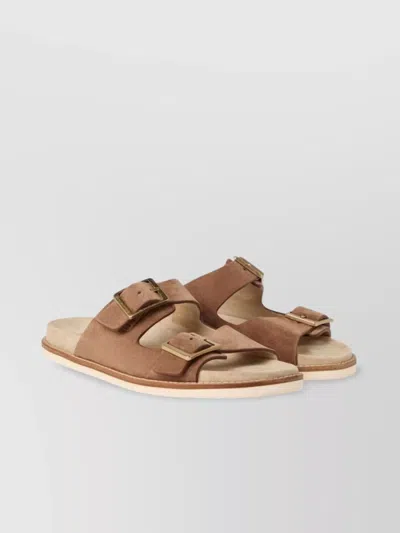 BRUNELLO CUCINELLI LEATHER SANDALS CONTRAST STITCHING