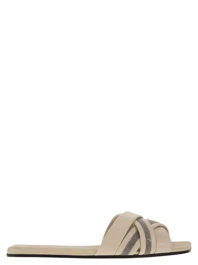 Brunello Cucinelli Monili Chain-detail Leather Sandals In White
