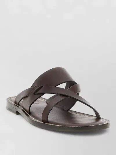 Brunello Cucinelli Leather Sandals Open Toe Flat Sole In Brown