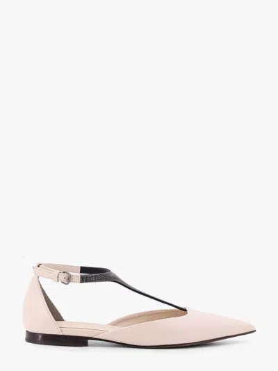 Brunello Cucinelli Leather Sandals With Monili Detail On The Front In Beige