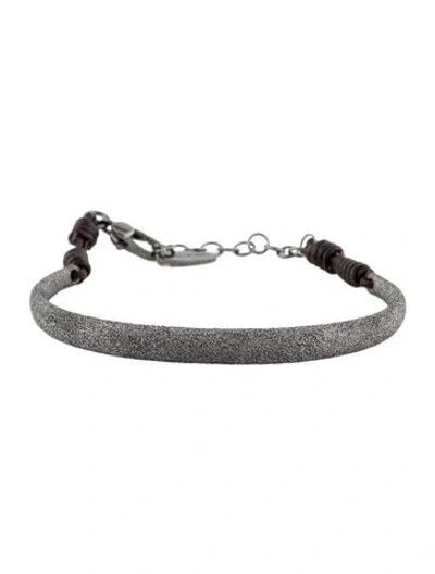 Pre-owned Brunello Cucinelli Leather Shimmering Cuff Bracelet, 7.5" In Black