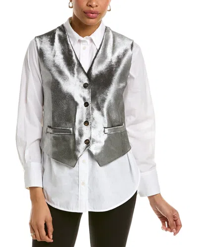 Brunello Cucinelli Leather Shirt In Silver