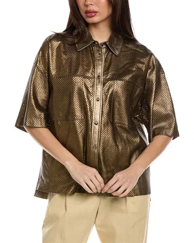 Brunello Cucinelli Leather Shirt In Gold