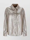 Brunello Cucinelli Leather Shirt Collared Metallic Finish In Gray