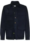 Brunello Cucinelli Suede Leather Shirt Jacket In Blue