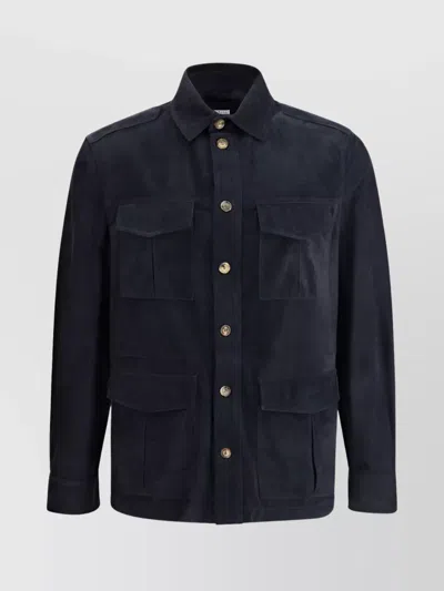 BRUNELLO CUCINELLI LEATHER SHIRT JACKET FLAP POCKETS