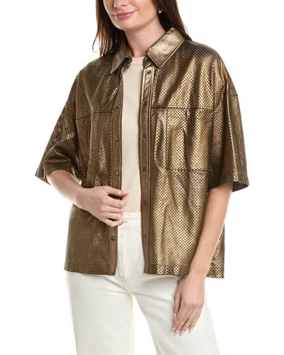 Brunello Cucinelli Leather Shirt In Gold
