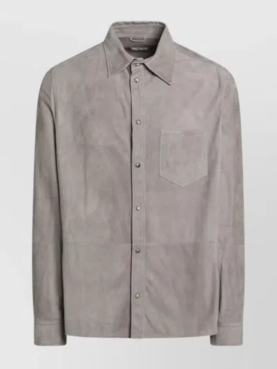 Brunello Cucinelli Leather Shirt With Chest Pocket And Long Sleeves In Multi