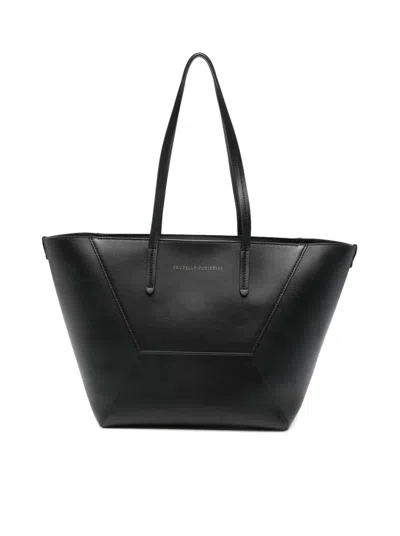 Brunello Cucinelli Leather Shopper Bag In Black