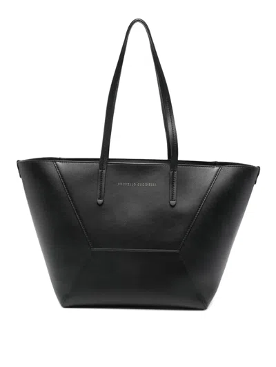 Brunello Cucinelli Leather Shopper Bag In Black