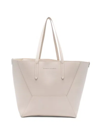 Brunello Cucinelli Leather Shopping Bag In White