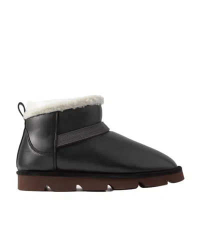 Brunello Cucinelli Leather Short Boots In Black