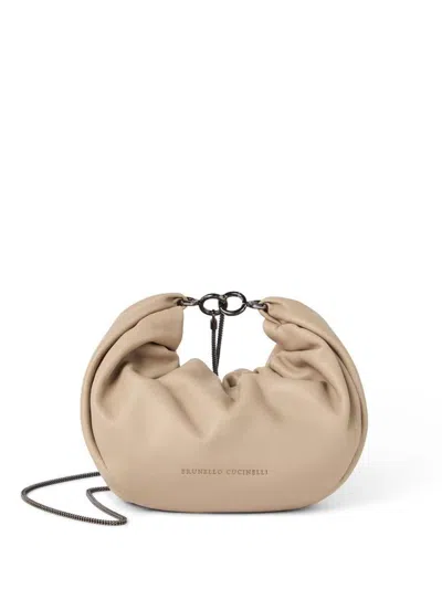 Brunello Cucinelli Women Leather Shoulder Bag In Nude