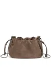 Brunello Cucinelli Soft Suede Drawstring Bag With Chain-link Strap In Neutral