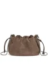 Brunello Cucinelli Soft Suede Drawstring Bag With Chain-link Strap In Brown
