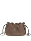 Brunello Cucinelli Soft Suede Drawstring Bag With Chain-link Strap In Brown