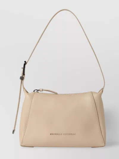 Brunello Cucinelli Leather Shoulder Bag With Adjustable Top Handle In Nude