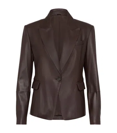 Brunello Cucinelli Leather Single-breasted Blazer In Brown