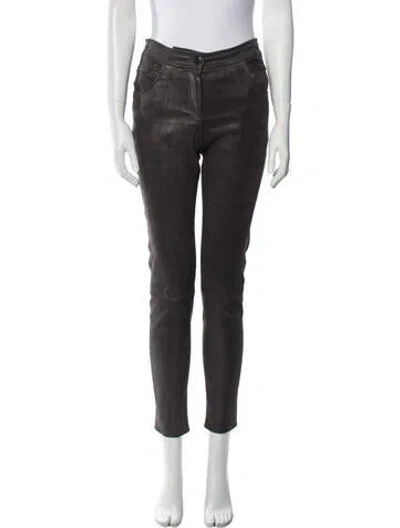 Pre-owned Brunello Cucinelli Leather Skinny Leg Pants In Black