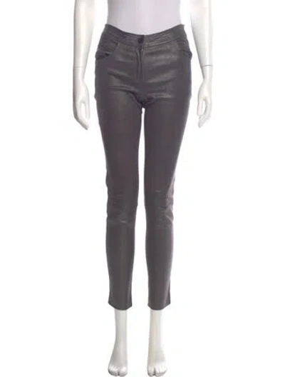 Pre-owned Brunello Cucinelli Leather Skinny Leg Pants In Gray