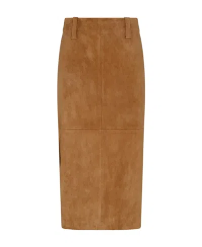 Brunello Cucinelli Leather Skirt In Brown
