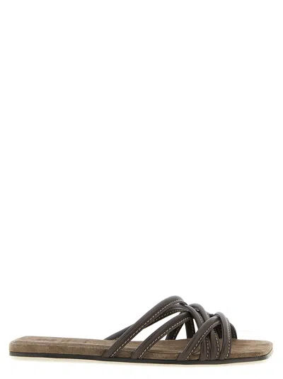 Brunello Cucinelli Leather Slides In Black