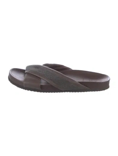 Pre-owned Brunello Cucinelli Leather Slides In Burgundy