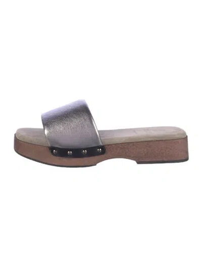 Pre-owned Brunello Cucinelli Leather Slides In Silver