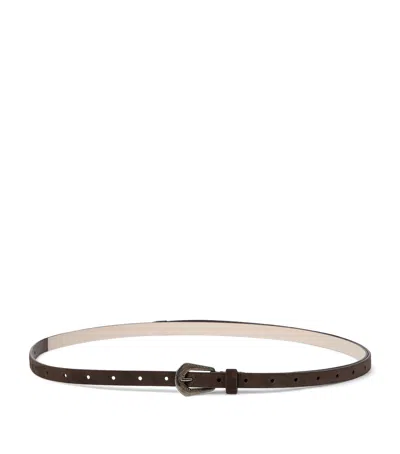 Brunello Cucinelli Leather Slim Belt In Brown