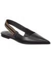 Brunello Cucinelli Leather Slingback Flat In Black