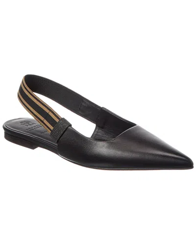 Brunello Cucinelli Leather Slingback Flat In Black