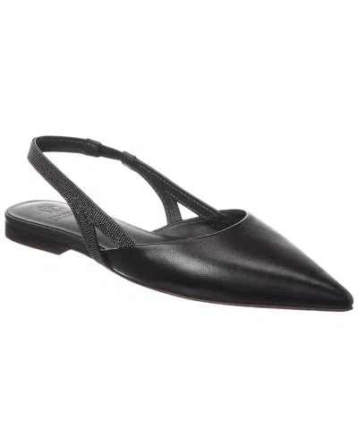 Brunello Cucinelli Leather Slingback Flat In Black